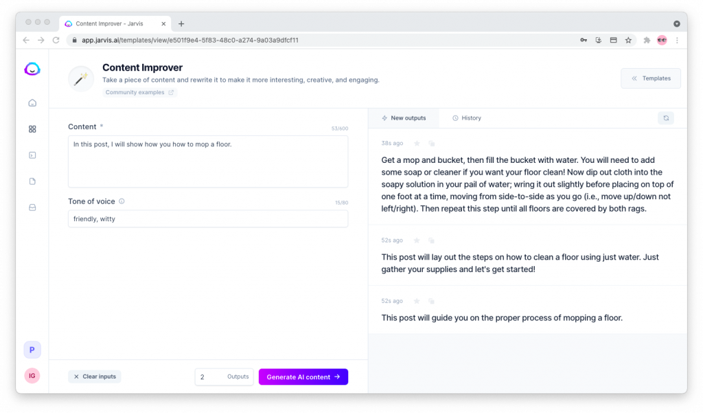 Jarvis.ai Content Improver copywriting template