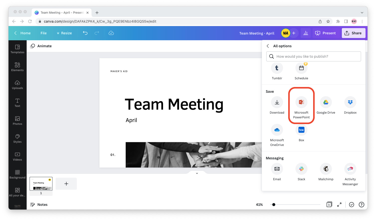 how to get a presentation from canva to google slides